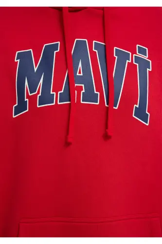 Red Hooded Sweatshirt with Logo Print Oversize/Wide Cut 1600361-82054 - 7