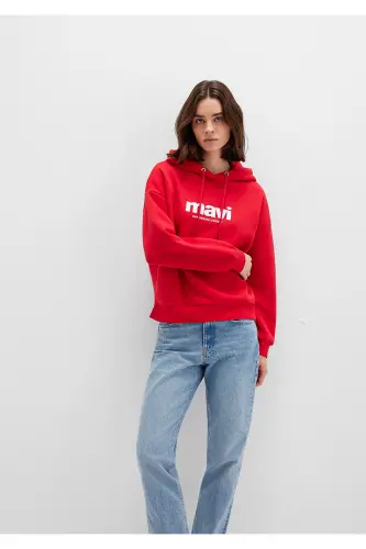 Red Hoodie with Logo Print 168334-35476 - 3