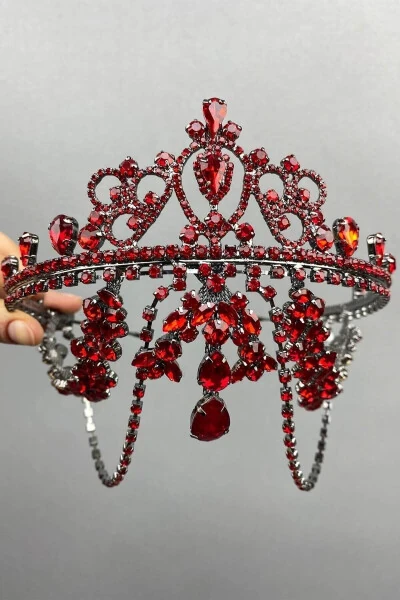 Red Hurrem Bridal Henna Crown - Red - 15