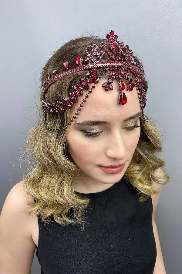 Red Hurrem Bridal Henna Crown - Red - 18