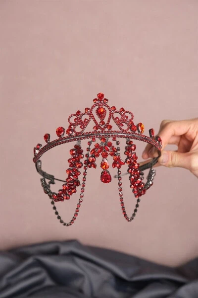 Red Hurrem Bridal Henna Crown - Red - 19