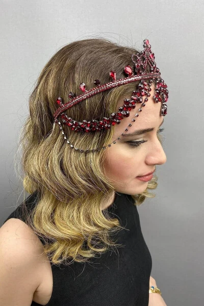 Red Hurrem Bridal Henna Crown - Red - 9