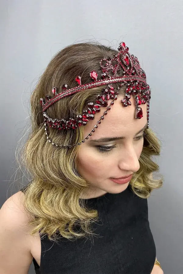 Red Hurrem Bridal Henna Crown - Red - 10