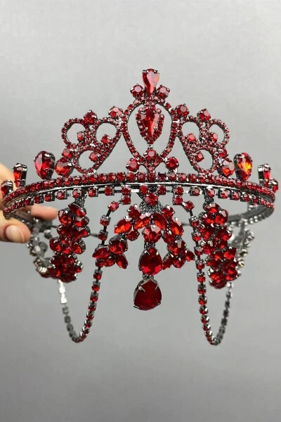 Red Hurrem Bridal Henna Crown - Red - ESPEREST
