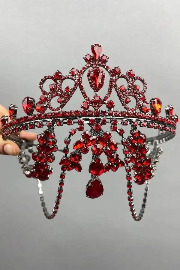 Red Hurrem Bridal Henna Crown - Red - 1