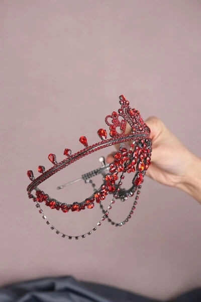 Red Hurrem Bridal Henna Crown - Red - 6