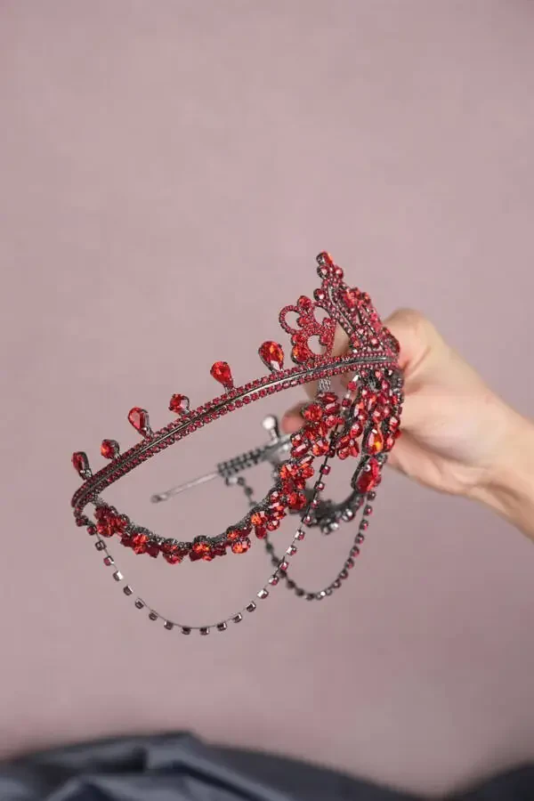 Red Hurrem Bridal Henna Crown - Red - 6