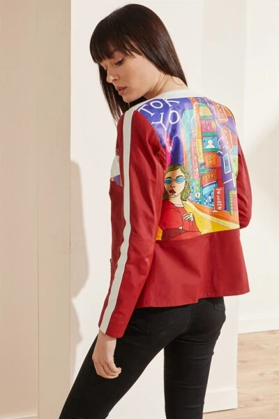 Red Ikigai, genuine leather women's biker jacket from Tokyo. - IKIGAI