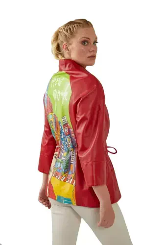 Red Ikigai leather jacket - 3