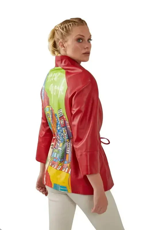 Red Ikigai leather jacket - 3