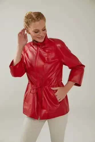 Red Ikigai leather jacket - 4