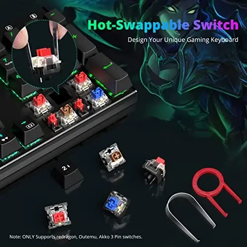 Red kalitli kalitli o'yin klaviaturasi, simli klaviatura RGB yoritgichi bilan, to'liq sozlanishi, bardoshli alyumin ramka, kompyuter Windows Mac uchun anti-Ghosting, K565, qora - 5