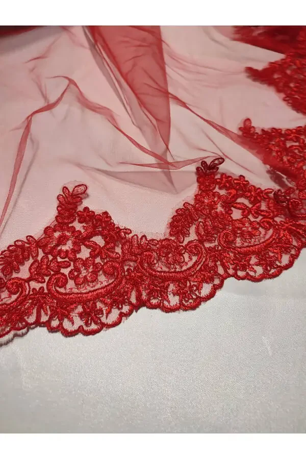 Red Lace Bridal Henna Veil, Belt and Glove Set for Henna Nights - 7