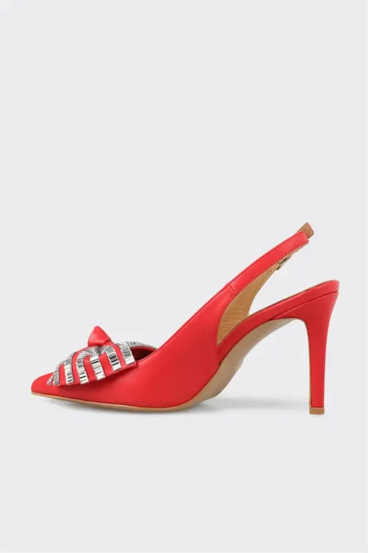 Red Leather Women's High Heels - 3
