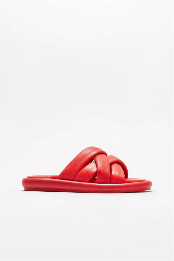Red Leather Women's Slippers - 1