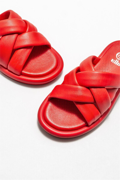 Red Leather Women's Slippers - 3