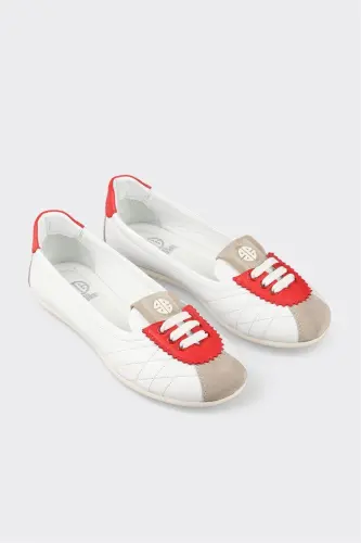 Red Leather Women's Sneakers-Red - ELLE SHOES (1)