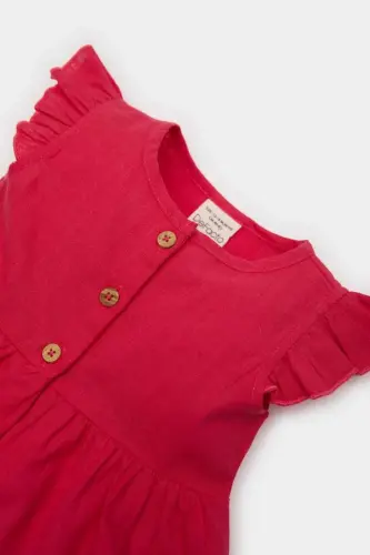 Red linen dress for baby girl - 1