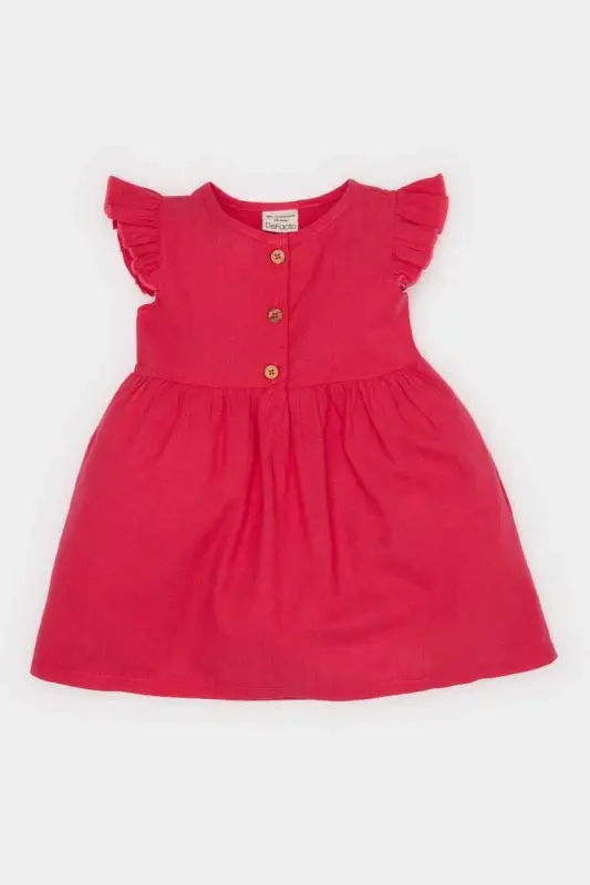 Red linen dress for baby girl - 2