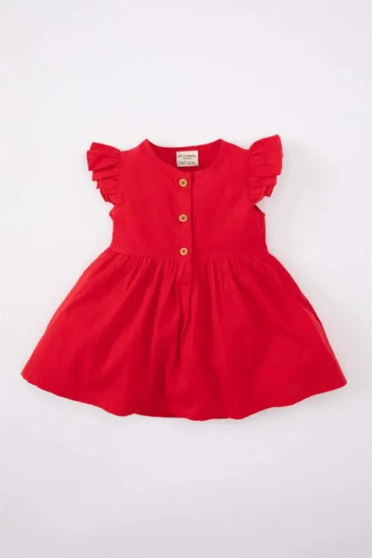 Red linen dress for baby girl - DEFACTO