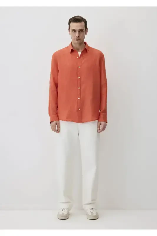 Red Linen Shirt Regular Fit / Normal Cut 02 - 3