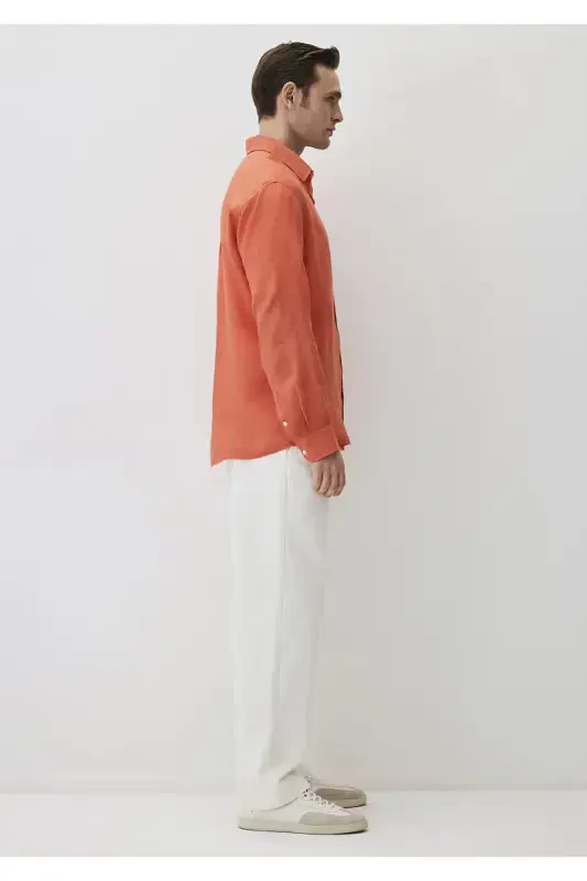 Red Linen Shirt Regular Fit / Normal Cut 02 - 5