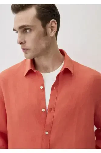 Red Linen Shirt Regular Fit / Normal Cut 02 - 6