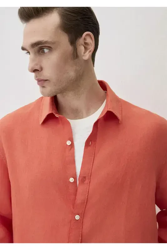 Red Linen Shirt Regular Fit / Normal Cut 02 - 6