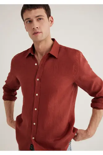Red Linen Shirt Slim Fit / Slim Fit 0211466- - 2