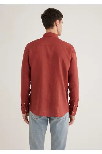 Red Linen Shirt Slim Fit / Slim Fit 0211466- - 4