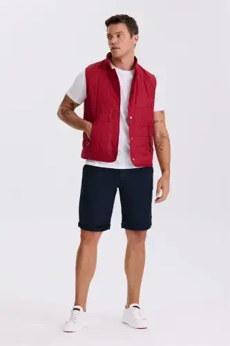 Red Mandarin Collar Fiber Slim Fit Vest 