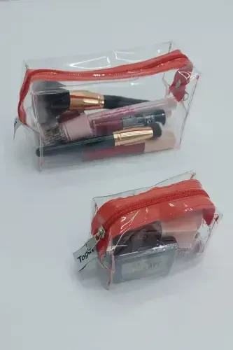 Red Matryoshka Makeup Bag 2 Pieces-Red_Transparent - 1