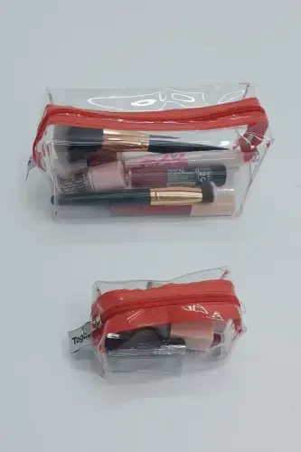 Red Matryoshka Makeup Bag 2 Pieces-Red_Transparent - 3