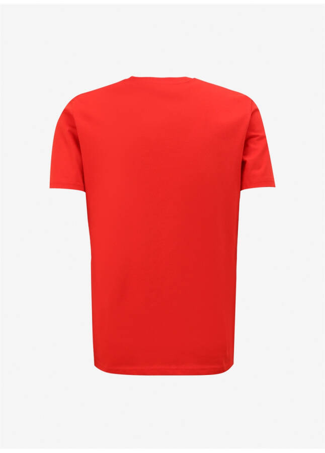 Red men's t-shirt with blue crew neck and print - 14