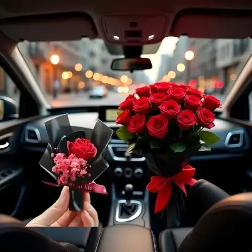 Red Mini Dried Flowers Bouquet for Car Air Vent Clips, Car Air Outlet Perfume Decoration, Car Air Fresheners Interior Accessories Car Decoration - 3