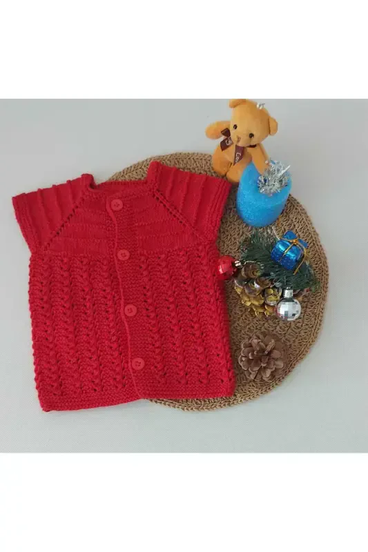 Red Newborn Gift Baby Hand Knit Cotton Vest Buttoned Birth Moment 0-12 Months-cotton red - 1