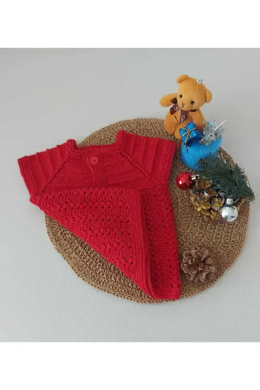 Red Newborn Gift Baby Hand Knit Cotton Vest Buttoned Birth Moment 0-12 Months-cotton red - 2