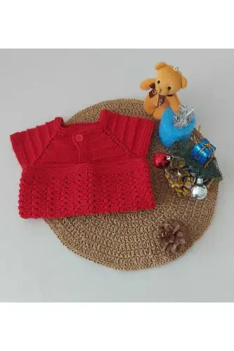 Red Newborn Gift Baby Hand Knit Cotton Vest Buttoned Birth Moment 0-12 Months-cotton red - 3