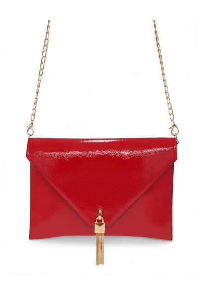 Red Patent Chain Strap Women's Portfolio & Clutch Bag - 11