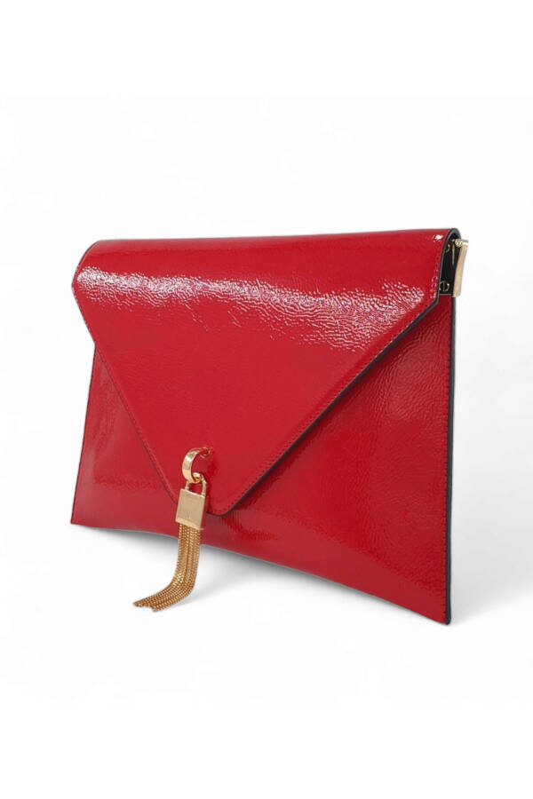 Red Patent Chain Strap Women's Portfolio & Clutch Bag - 12