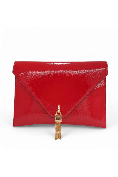 Red Patent Chain Strap Women's Portfolio & Clutch Bag - 14