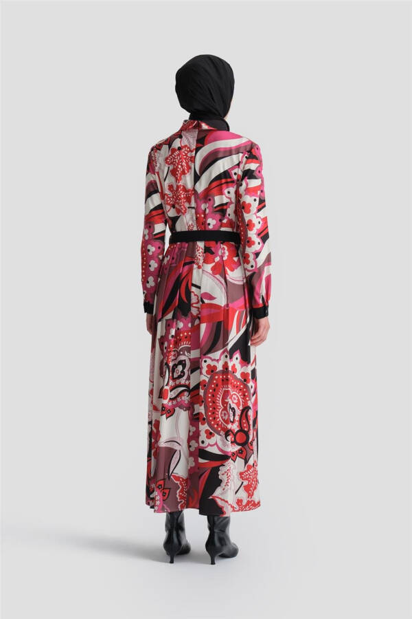 Red pleated and patterned dress (24K9907) - 12