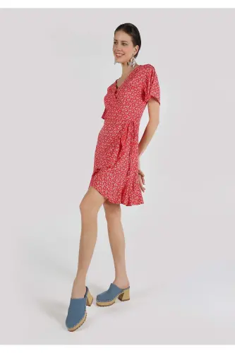 Red pleated women's dress - 3