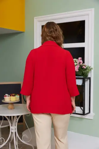 Red Plus Size Blouse with Collar Detail - 5