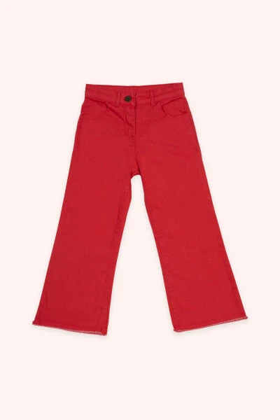 Red Pocketed Girls' Denim Pants - PANÇO