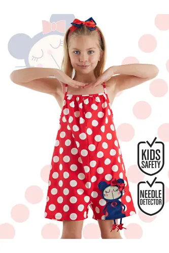 Red Polka Dot Girls Woven Jumpsuit - 1