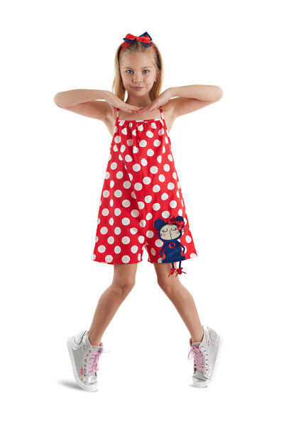 Red Polka Dot Girls Woven Jumpsuit - 21