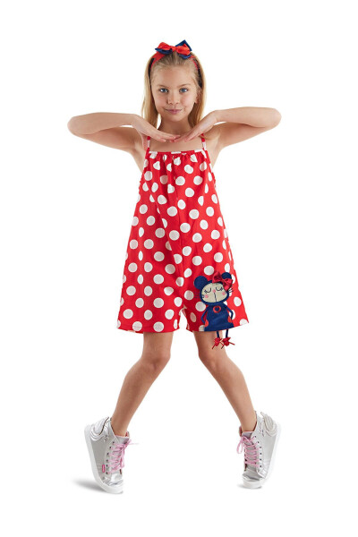 Red Polka Dot Girls Woven Jumpsuit - 16