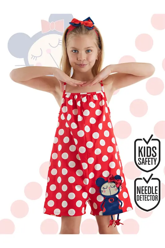 Red Polka Dot Girls Woven Jumpsuit - DENOKIDS