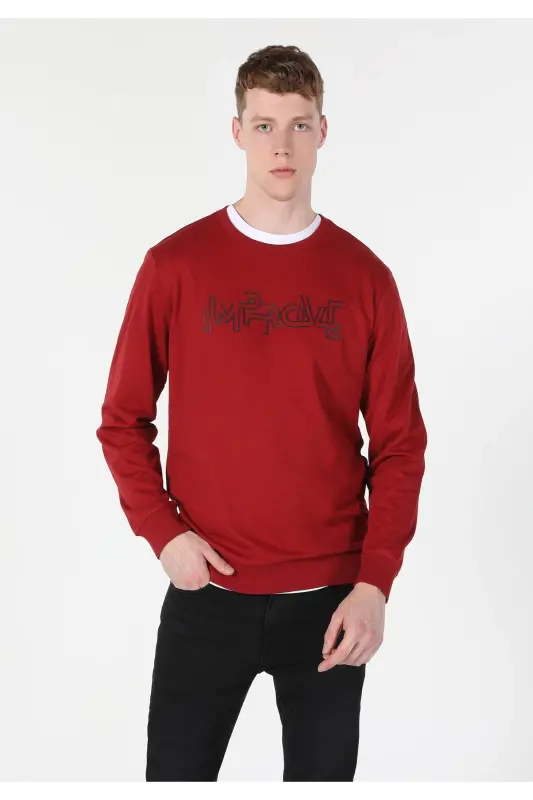 Red printed sweatshirt for men, Cl1060123. - 1